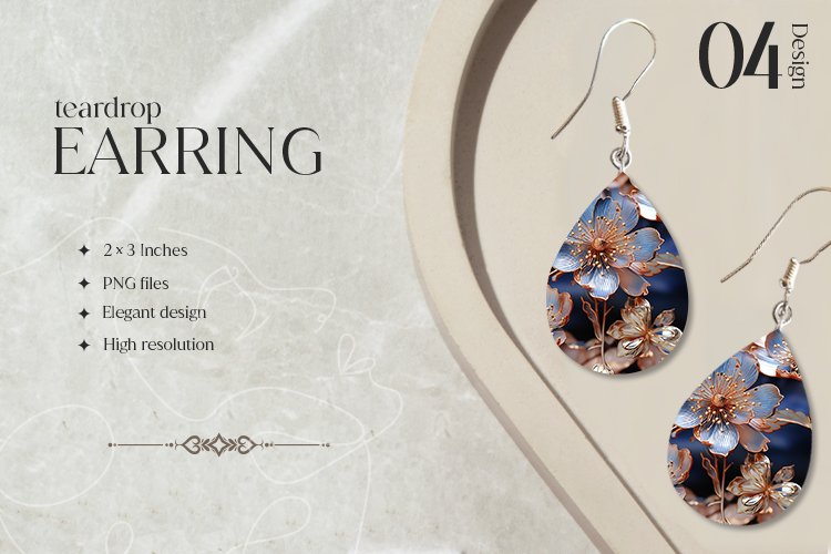Holographic Flowers Teardrop Earring Sublimation Design