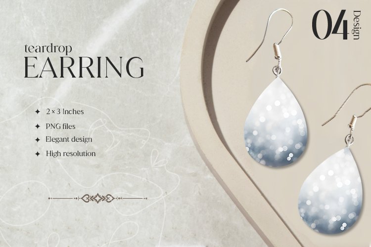 Silver Bokeh Teardrop Earring Sublimation Design