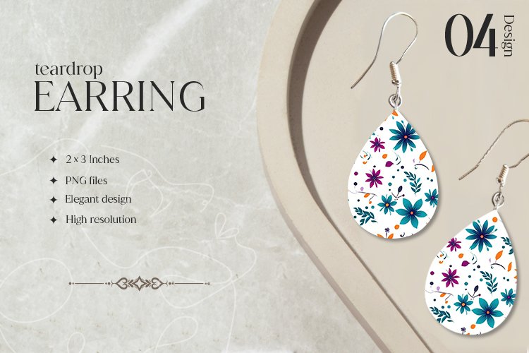 Colorful Flower Teardrop Earring Sublimation Design