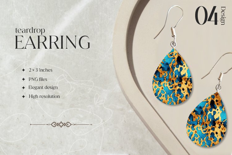Blue Cheetah Teardrop Earring Sublimation Design