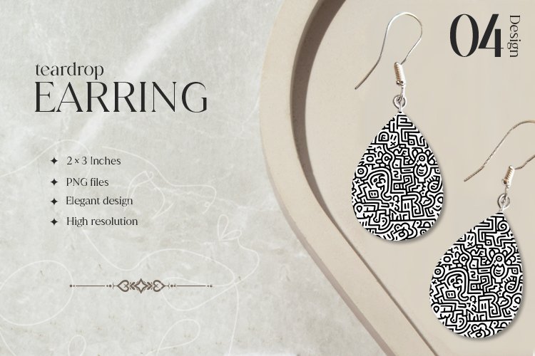 Doodles Teardrop Earring Sublimation Design