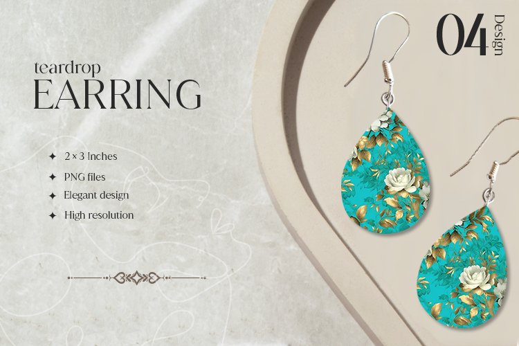 Luxury Turquoise Teardrop Earring Sublimation Design