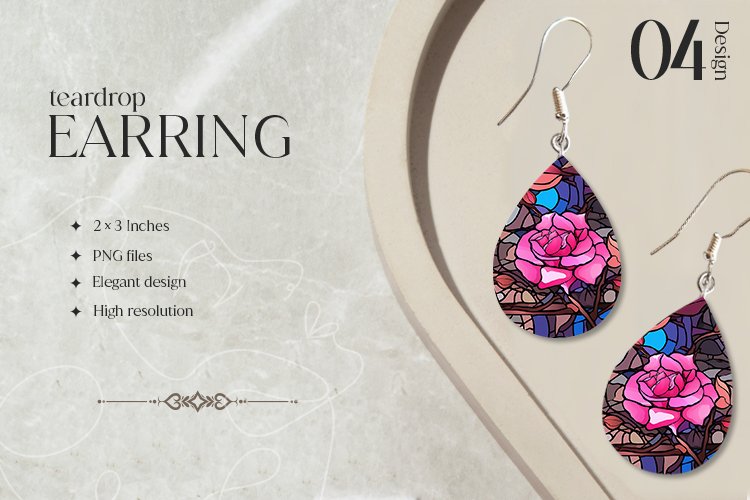 Stained Roses Teardrop Earring Sublimation Design
