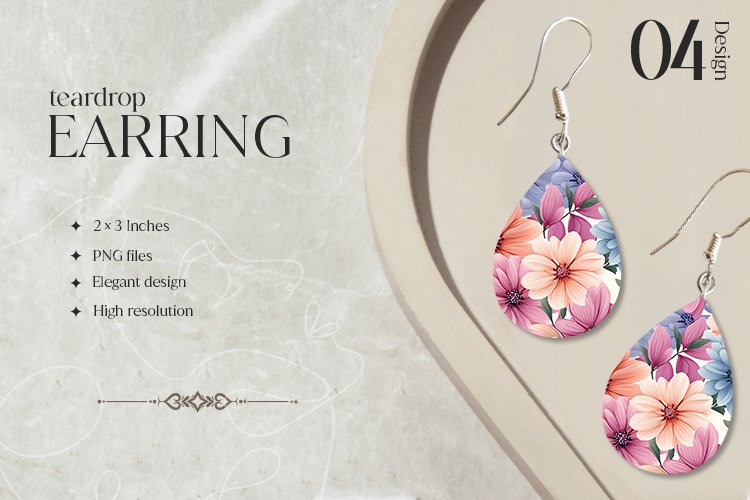 Pastel Flowers Teardrop Earring Sublimation Design