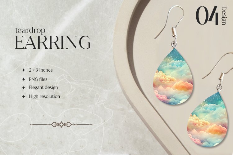 Pastel cloud Teardrop Earring Sublimation Design