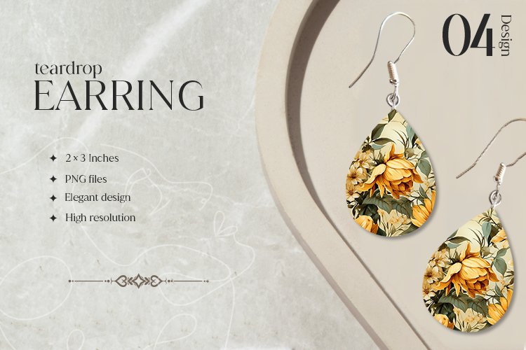 Sunflowers Teardrop Earring Sublimation Design