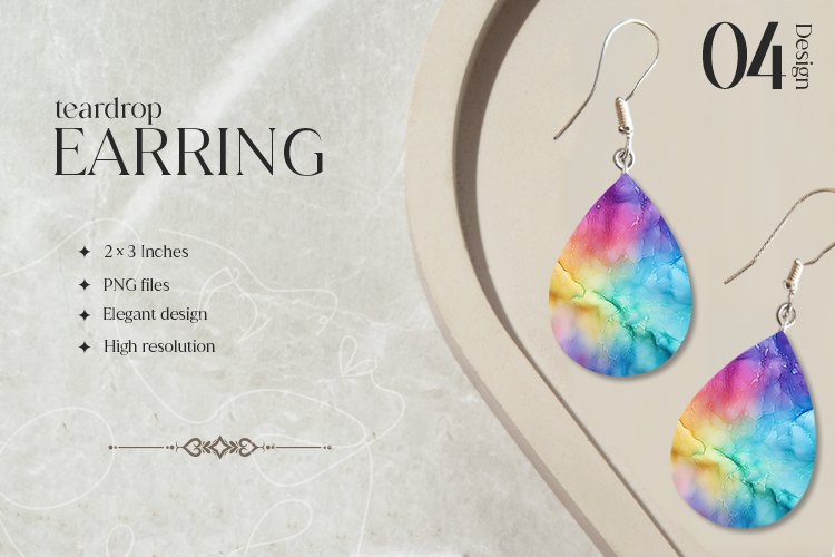 Rainbow Smoke Teardrop Earring Sublimation Design