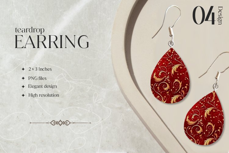 Luxury Red Teardrop Earring Sublimation Design
