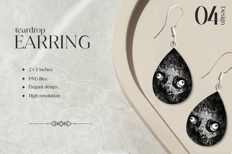 Horror Grunge Teardrop Earring Sublimation Design