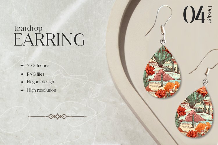Desert Flower Teardrop Earring Sublimation Design