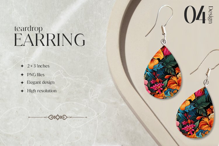 Bright flowers Teardrop Earring Sublimation Design