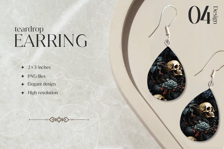 Gothic Skull Teardrop Earring Sublimation Design