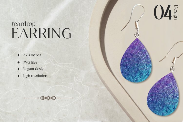 Purple Blue Glam Teardrop Earring Sublimation Design