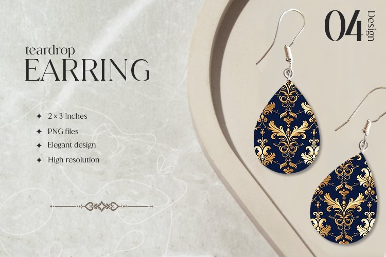 Blue Gold Teardrop Earring Sublimation Design