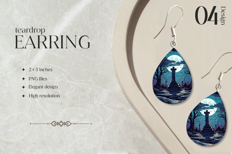 Gravyard Teardrop Earring Sublimation Design