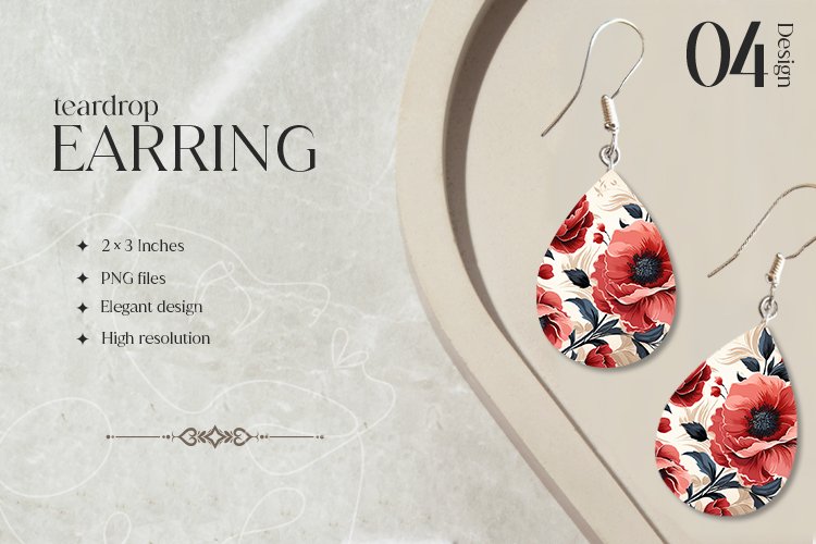 Flowers Teardrop Earring Sublimation Design
