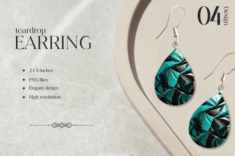 Black Teal Glam Teardrop Earring Sublimation Design