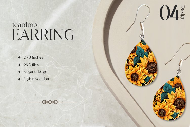Sunflower Teardrop Earring Sublimation Design