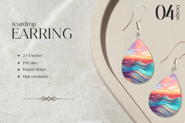 Sunset Rainbow Teardrop Earring Sublimation Design