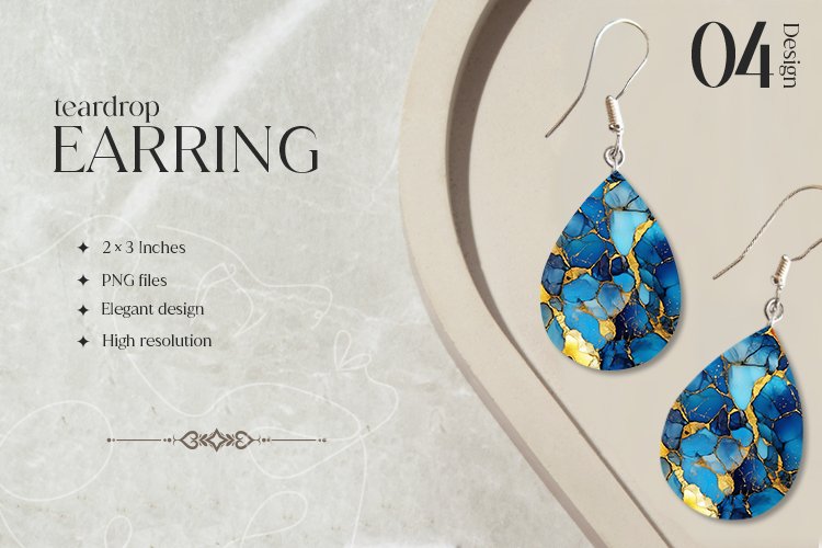 Blue Goldfoil Teardrop Earring Sublimation Design