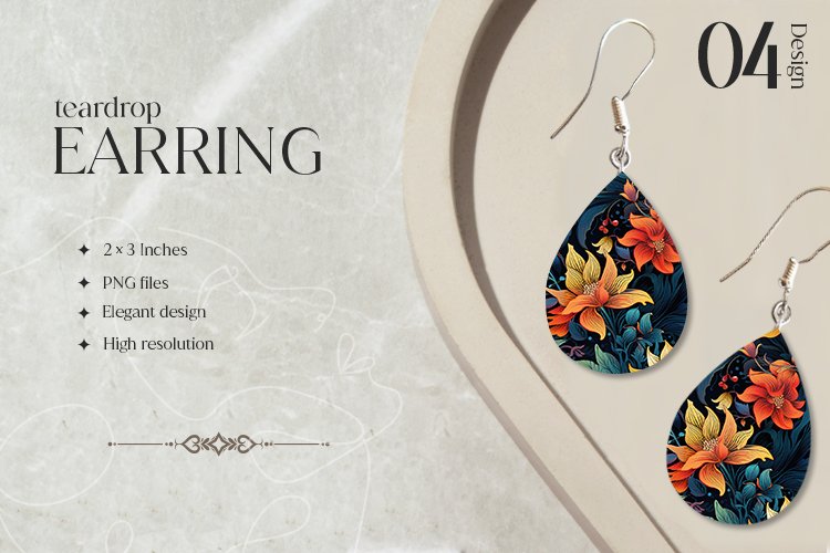 intertwining flowers Teardrop Earring Sublimation Design