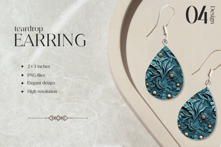Embosed Floral Teardrop Earring Sublimation Design