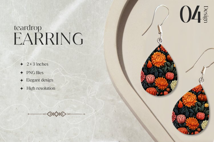 Fall Flower Teardrop Earring Sublimation Design