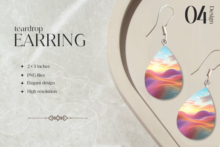 Sunset Rainbow Teardrop Earring Sublimation Design