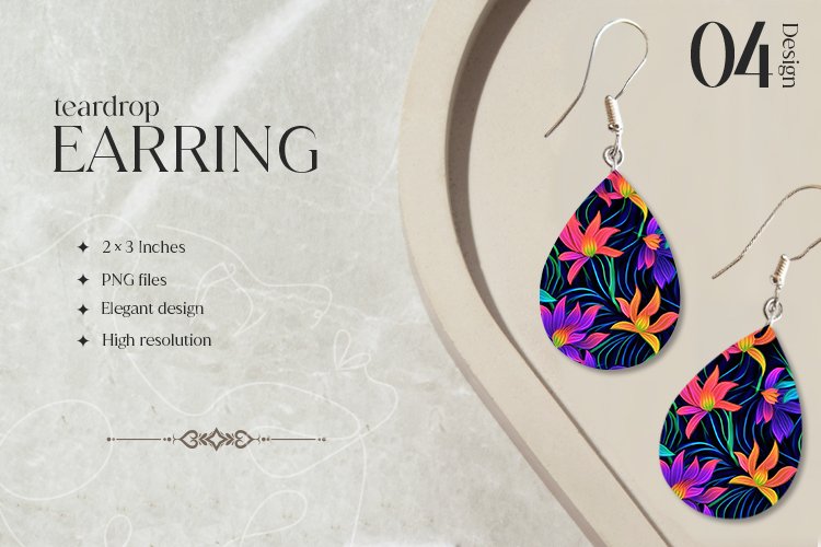 Neon Flowers Teardrop Earring Sublimation Design