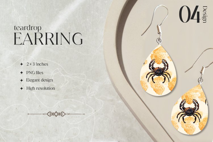 Watercolor Scorpion Teardrop Earring Sublimation Design
