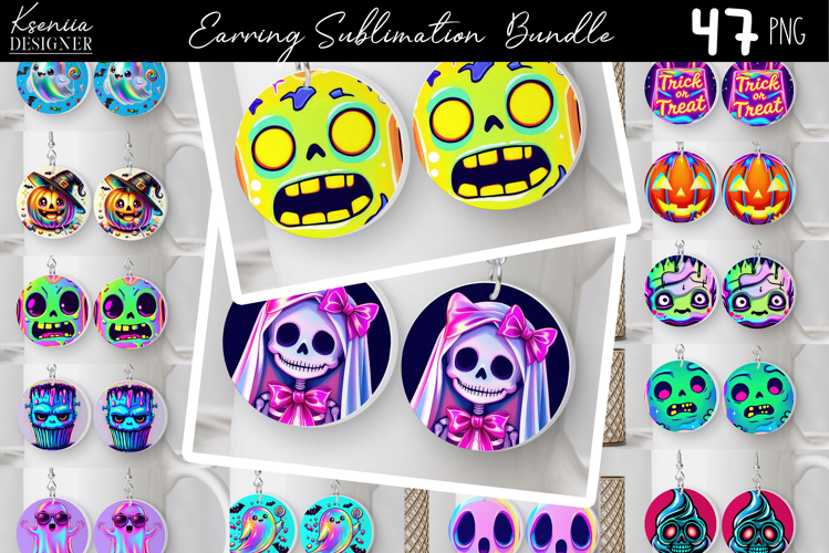Round Earring Sublimation Design | Halloween Jewelry Bundle