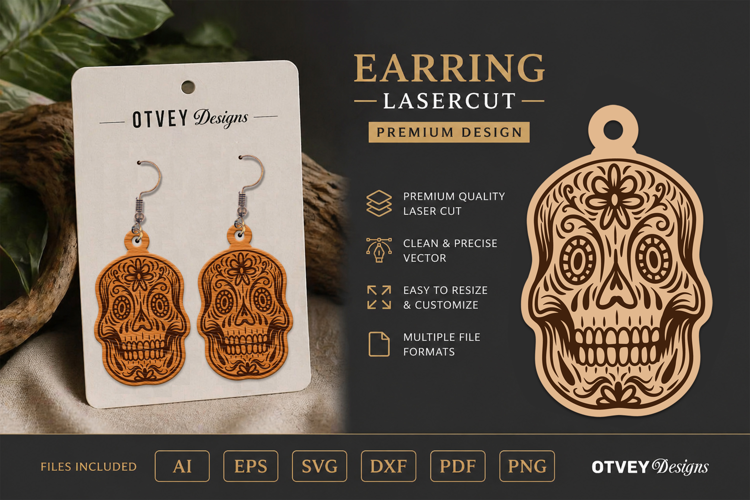 Earring Sugar Skull Lasercut