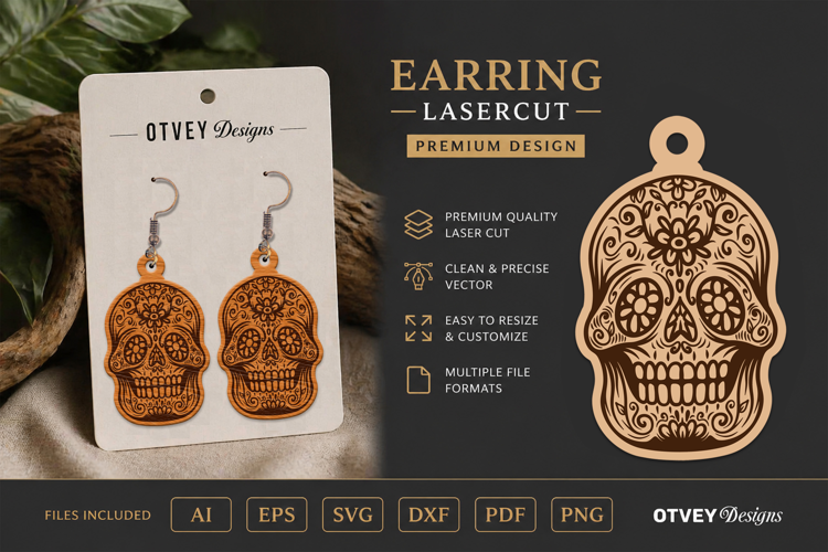 Earring Sugar Skull Lasercut