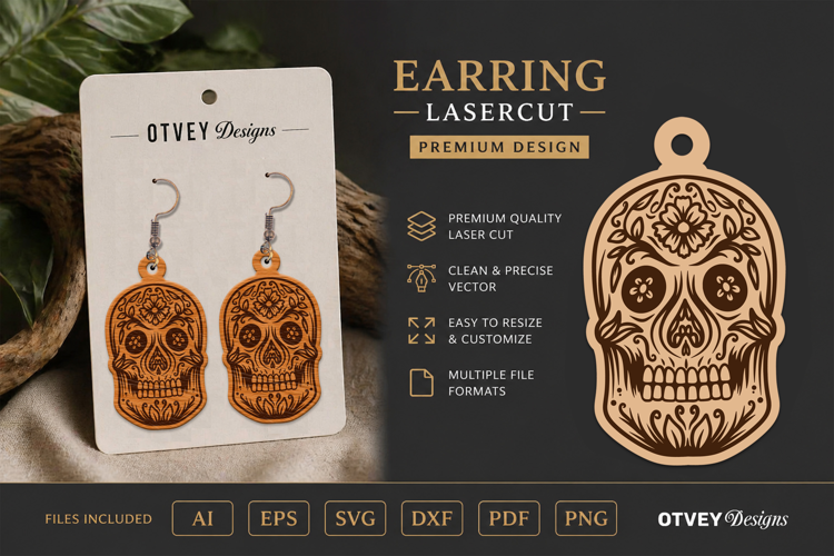 Earring Sugar Skull Lasercut