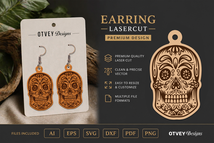 Earring Sugar Skull Lasercut
