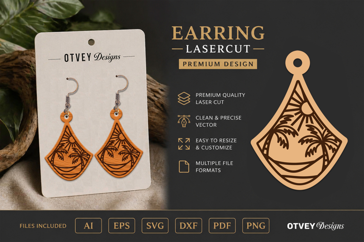 Earring Tropical Paradise SVG | Beach Sunset Laser Cut