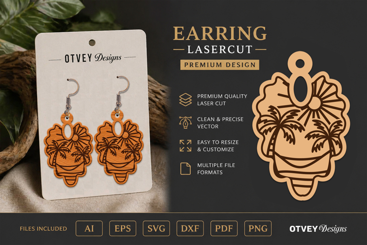 Earring Tropical Paradise SVG | Beach Sunset Laser Cut