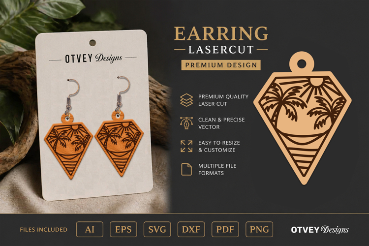 Earring Tropical Paradise SVG | Beach Sunset Laser Cut