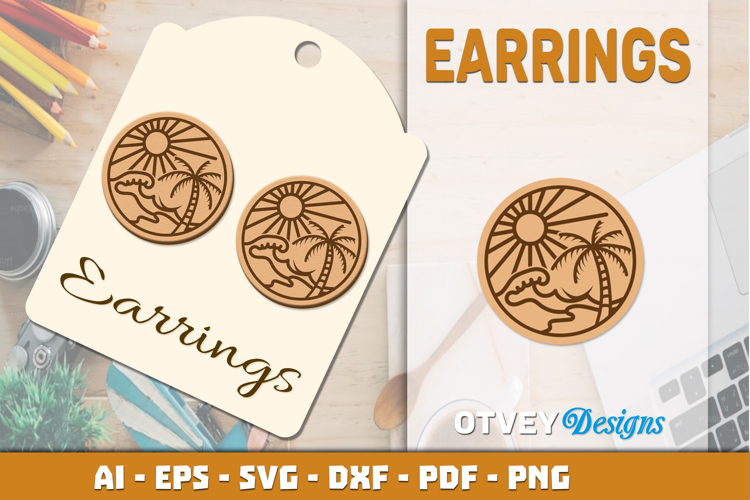 Earring Tropical Paradise SVG | Beach Sunset Laser Cut