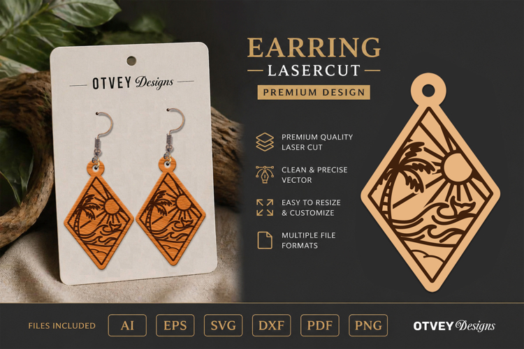 Earring Tropical Paradise SVG | Beach Sunset Laser Cut
