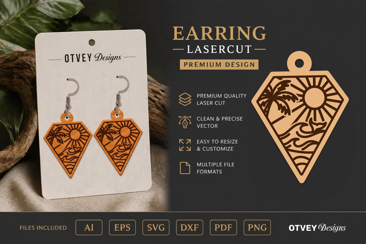 Earring Tropical Paradise SVG | Beach Sunset Laser Cut