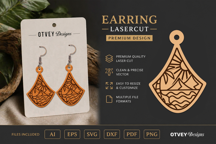 Earring Tropical Paradise SVG | Beach Sunset Laser Cut