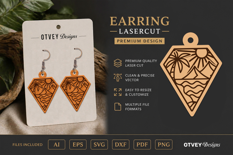 Earring Tropical Paradise SVG | Beach Sunset Laser Cut