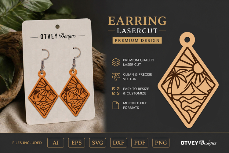 Earring Tropical Paradise SVG | Beach Sunset Laser Cut