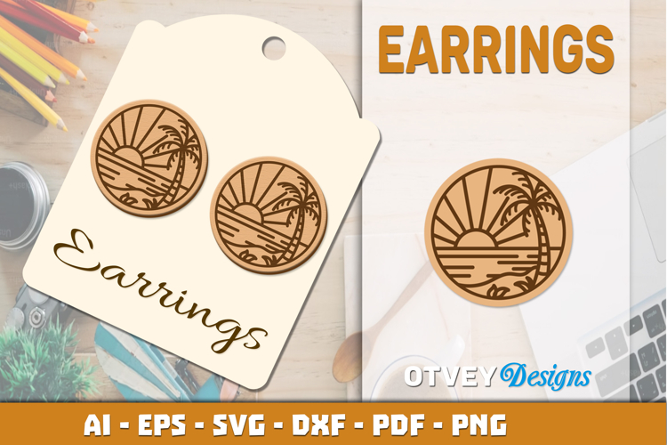 Earring Tropical Paradise SVG | Beach Sunset Laser Cut