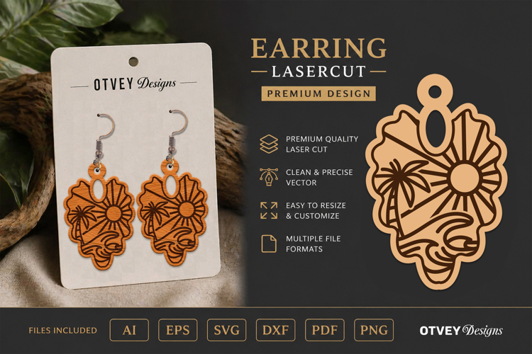 Earring Tropical Paradise SVG | Beach Sunset Laser Cut