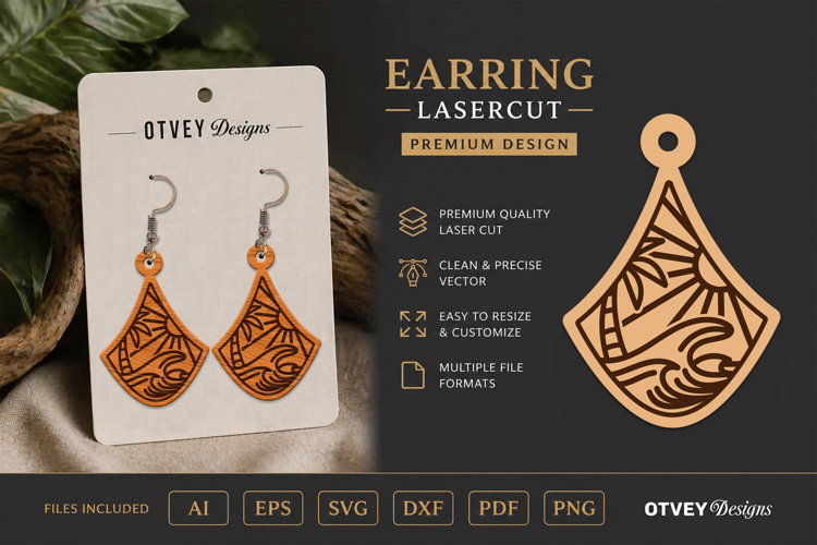 Earring Tropical Paradise SVG | Beach Sunset Laser Cut