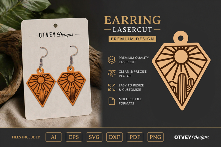 Earring Tropical Paradise SVG | Beach Sunset Laser Cut