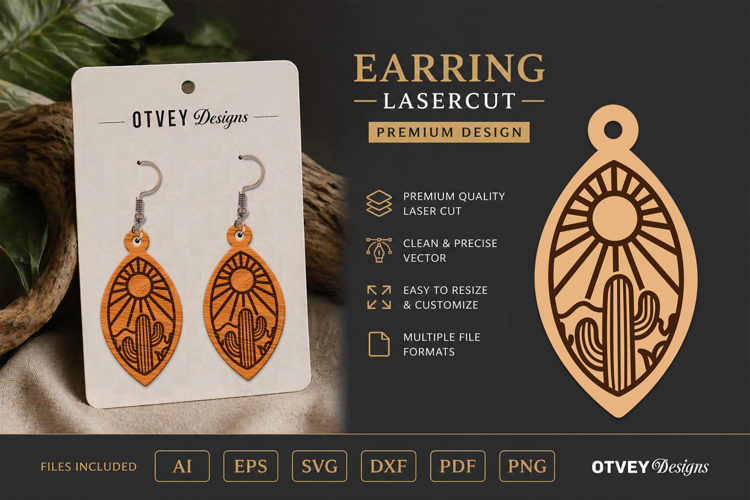 Earring Tropical Paradise SVG | Beach Sunset Laser Cut