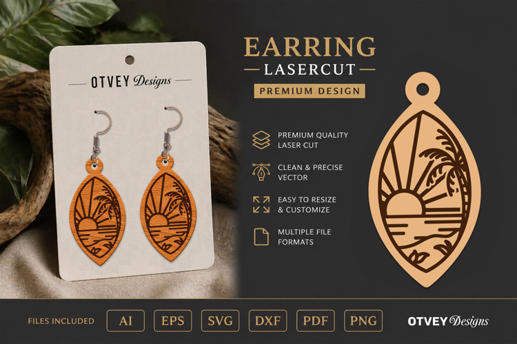 Earring Tropical Paradise SVG | Beach Sunset Laser Cut